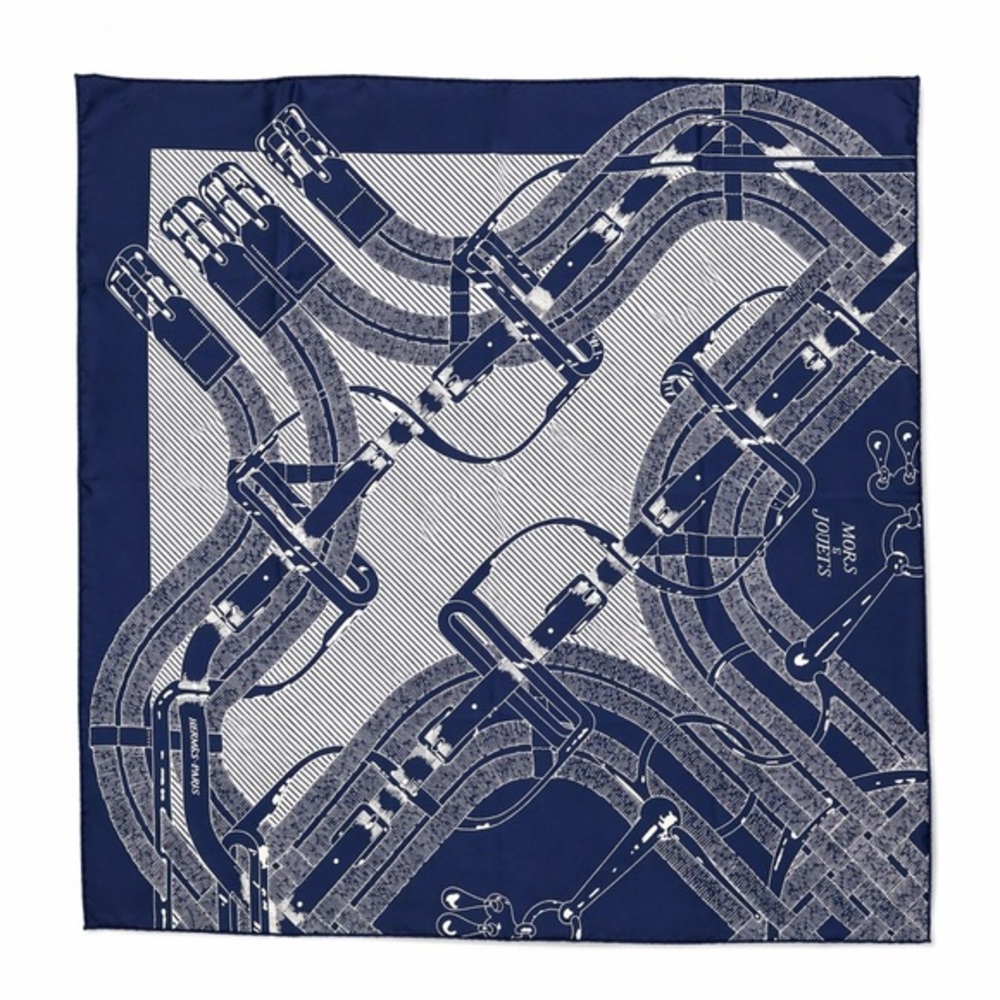 Hermes “Mors et Jouets” Double Face Carre 90 Silk Scarf Navy White - NWT - Picture 1 of 9